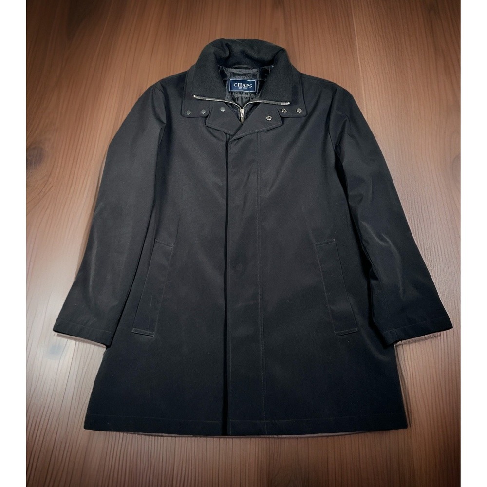 Chaps Pea‎ Coat W/Removable Lining Men 42R Black Jacket Full Zip Lining Pockets